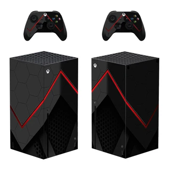 Стикер Xbox Series X в червено геометричния стил за вашата конзола и 2 контролери, vinyl стикер за защитни обвивки, стил 1