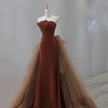 Вино-червено рокля за бала, тюлевое рокля, Чудесно качество на Елегантна дълга рокля с открити рамене, класическата сватбена рокля на принцеса, лято 2023