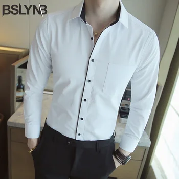Нова мода мъжки ежедневни риза с дълги ръкави, обикновена селма, мъжки социална бизнес риза, бели мъжки офис потник, блуза