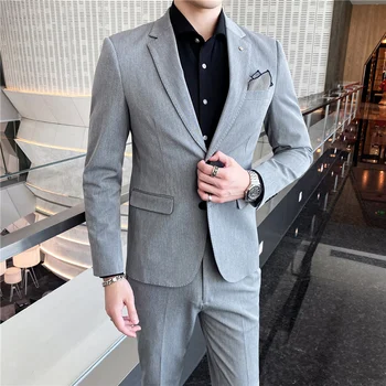 Нов мъжки (сако + панталон модерен корейски вариант на сватбен блейзър на младоженеца в британския стил, оборудвана сватбен блейзър, обикновен комплект от две части