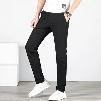 Lansboter, черни пролет-лято нови мъжки ежедневни панталони, приталенные тънки панталони в западен стил, прави модни панталони от нетъкан текстил