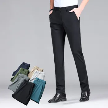 Панталони мъжки бизнес ежедневни 2023 Пролет лято Нови модни разтеглив директни тънки обикновен панталон Ice Silk 29-40