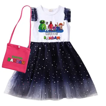 Детска градина от 2 до 10 години, Облекло Banban, Ежедневни Рокли за Малки Момичета с Малка Чанта, Детско Мультяшное Сетчатое Принцеса рокля с пайети