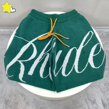Шорти Rhude, градинска облекло в стил хип-хоп, свободни гащички за мъже и жени, Лого с големи букви, жаккардовый дантела, всекидневни плетени шорти RHUDE