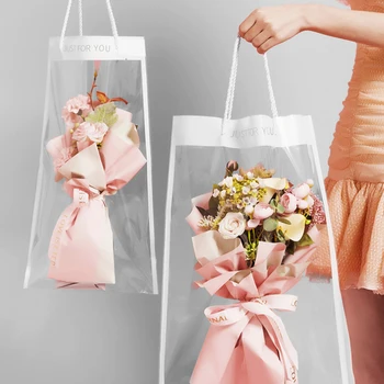 10 бр. Кутия за цветя, прозрачна опаковка, дълъг мъкна, прозрачна чанта, разполагане, Опаковане Кутия, Букет цветя от PVC, за Опаковане на пакети, Цветен Украса