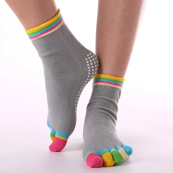 Прости, меки памучни спортни нескользящие чорапи за йога, дамски чорапи с пет пръста, чорапи носочные изделия със средна дължина, Чорапи в корейски стил