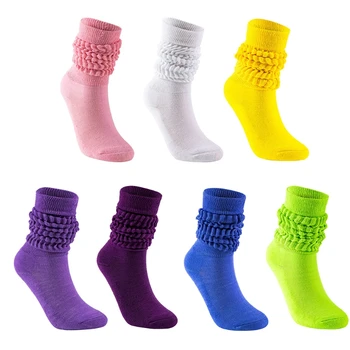 Дамски мъжки разноцветни чорапи с припокриване, ежедневни дълги свободни наборные чорапи до коляното с рюшами и пузырчатым криза F3MD