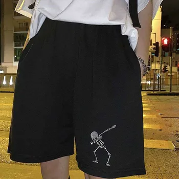 Шорти с бродерия на скелета NiceMix кейл от памук Harajuku BF, ежедневни студентски спортни къси панталони, Унисекс мода